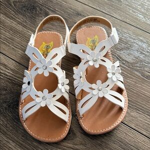 Rachel White Floral Girls' Leather-Look Sandals